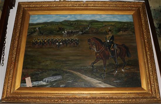 A. Carroll, watercolour, the Kings VIII Royal Irish Hussars in a landscape, signed and dated 1897